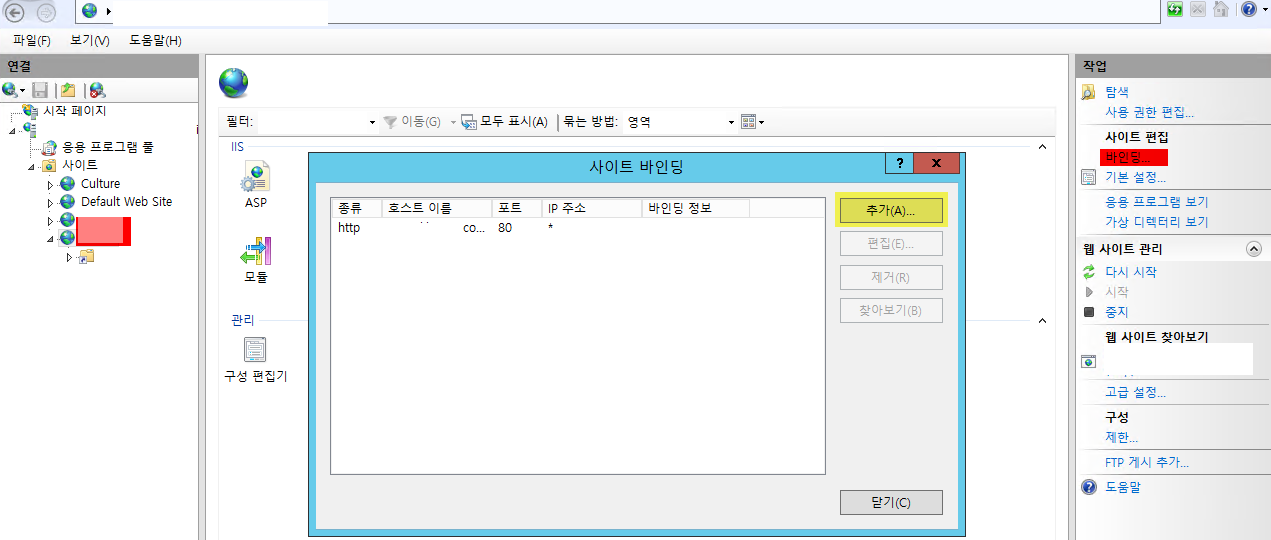 IIS 사이트 바인딩