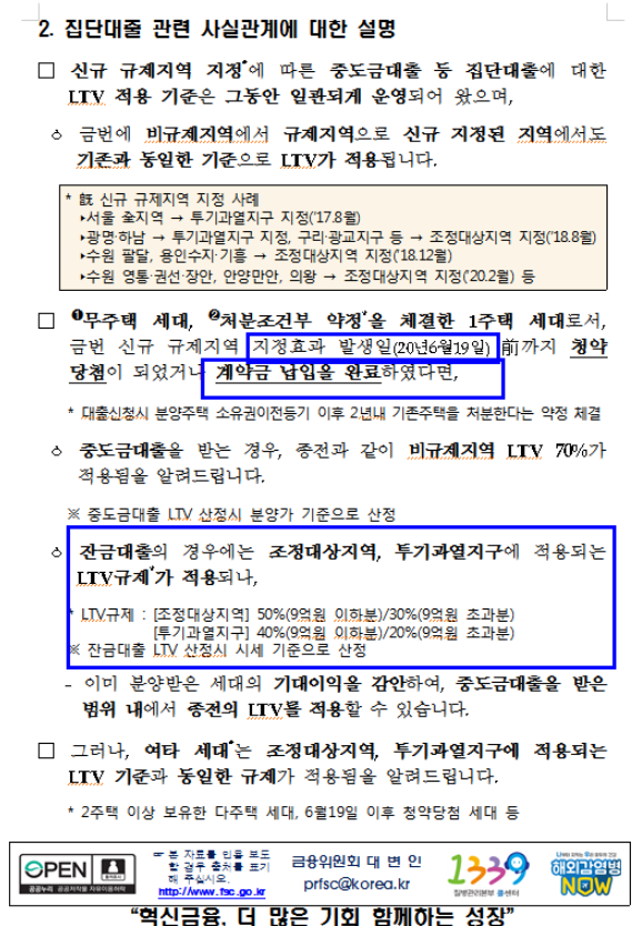 금융위원회 집단대출 관련 사실관계 해명자료