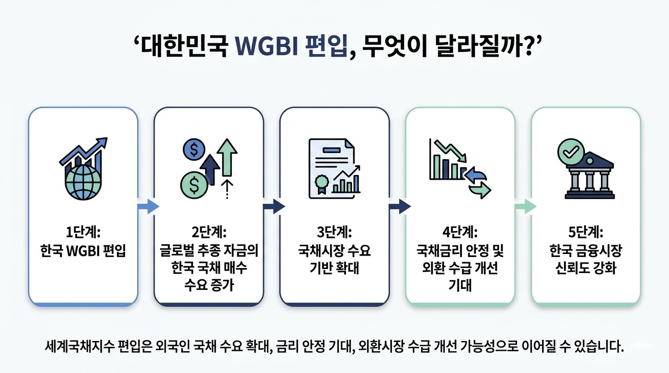 대한민국 WGBI 편입이 국채금리와 환율에 미치는 영향 인포그래픽