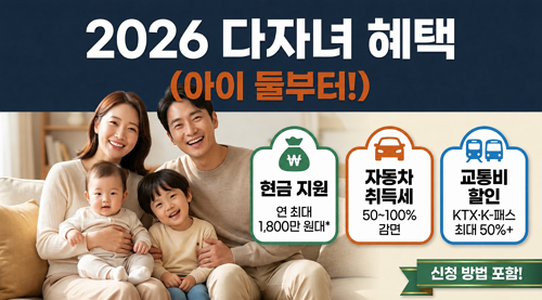 아이 둘이면 연 1,800만 원대? 2026 다자녀 혜택 총정리 및 신청방법